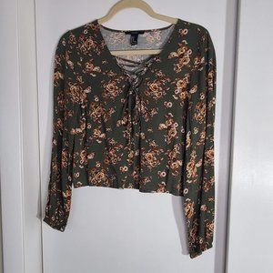 Forever 21 green floral shirt, size medium